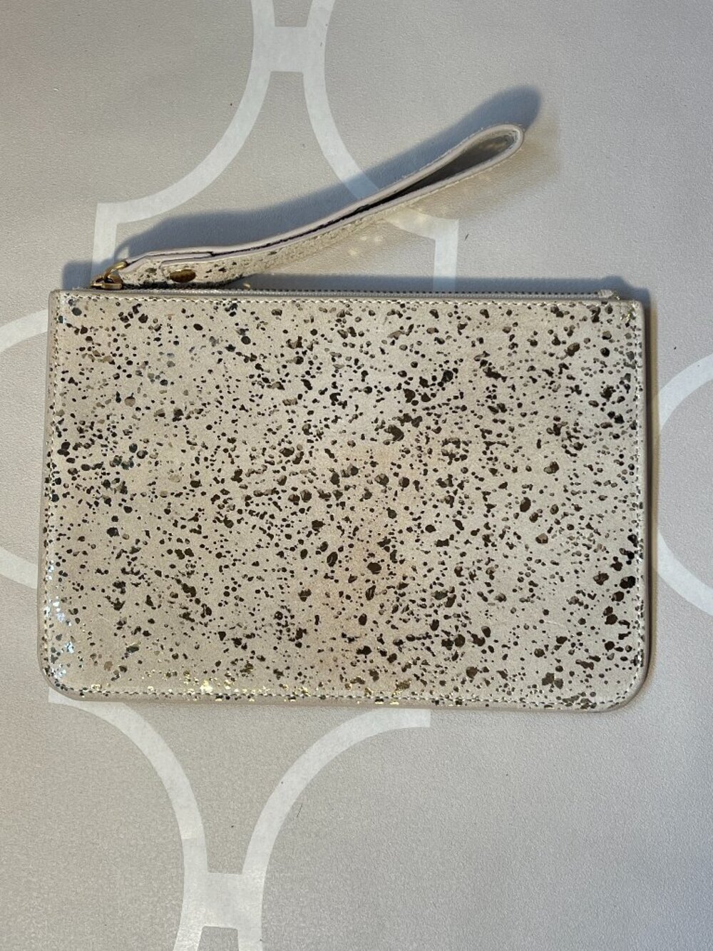 Jigsaw London 100% Leather Wristlet Clutch Suede Exterior Gold Foil
